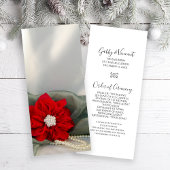 Poinsettia & Pearls Green Winter Wedding Program Programmakaart