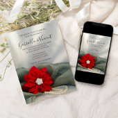 Poinsettia Pearls on Green Winter Engagement Party Kaart