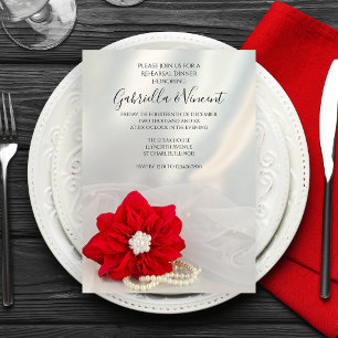 Poinsettia Pearls Winter Wedding Rehearsal Dinner Kaart
