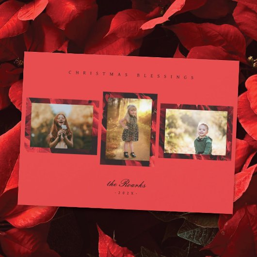 Poinsettia Petals Lijst 3 Foto Kerst Kaart