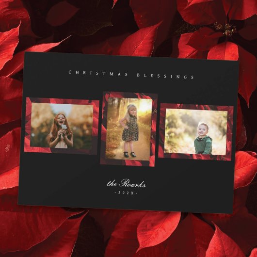 Poinsettia Petals Lijst 3 Foto Kerst Kaart