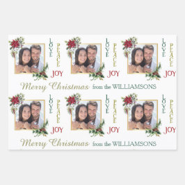 Poinsettia Photo Template Love Peace Joykerst Inpakpapier Vel