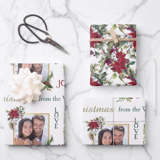Poinsettia Photo Template Love Peace Joykerst Inpakpapier Vel (Voorkant)