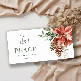 Poinsettia Pijnboom Vredige Kerst Logo Zakelijk Feestdagenkaart