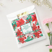 Poinsettia, Pine Boughs en Red Berries Bedankzakje (Gezegeld)