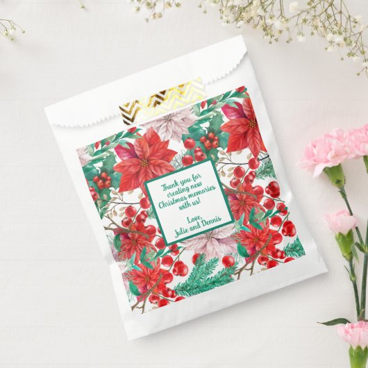 Poinsettia, Pine Boughs en Red Berries Bedankzakje (Gezegeld)