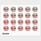 Poinsettia, Pine Boughs en Red Berries Ronde Sticker (Vel)