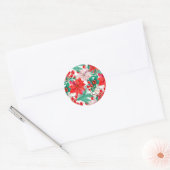 Poinsettia, Pine Boughs en Red Berries Ronde Sticker (Envelop)