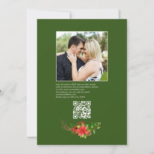 Poinsettia & Pine Christmas Wedding Charm QR-code Kaart (Achterkant)