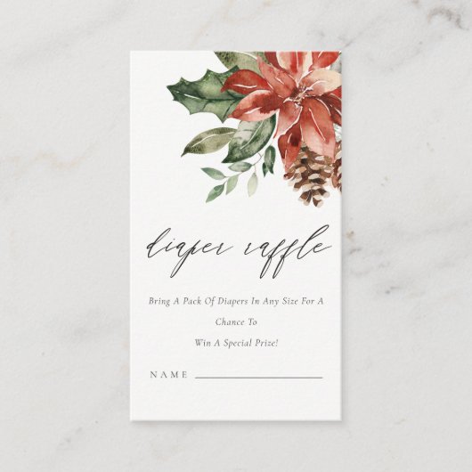 Poinsettia Pine Cone Diaper Raffle Baby shower Informatiekaartje (Voorkant)