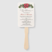 Poinsettia Pine Cones Holly Wedding Programme Handwaaier (Voorkant)