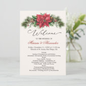Poinsettia Pine Cones Holly Wedding Programme Kaart (Staand voorkant)