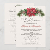 Poinsettia Pine Cones Holly Wedding Programme Kaart (Voorkant / Achterkant)