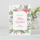 Poinsettia, Pine & Holly Botanische Kerst Feestdagenkaart (Staand voorkant)