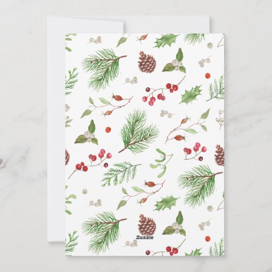 Poinsettia, Pine & Holly Botanische Kerst Feestdagenkaart (Achterkant)