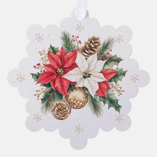Poinsettia Pine Holly Kerstfoto Ornament Kaart (Voorkant)