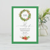 Poinsettia & Pine Kerst Huwelijk Charm QR Code Kaart (Staand voorkant)