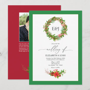 Poinsettia & Pine Kerst Huwelijk Charm QR Code Kaart