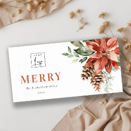 Poinsettia Pine Merry Christmas Logo Business Feestdagenkaart