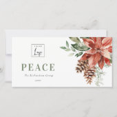 Poinsettia Pine Peace Christmas Logo Business Feestdagenkaart (Voorkant)