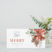 Poinsettia Pine Prettig Kerst Logo Zakelijk Feestdagenkaart (Staand voorkant)