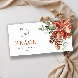 Poinsettia Pine Vredige Kerst Logo Zakelijk Feestdagenkaart