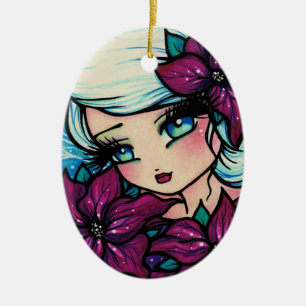 Poinsettia Pixie Fantasy Art van Hannah Lynn Keramisch Ornament
