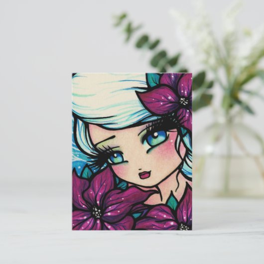 Poinsettia Pixie Kerstfee Sneeuw Briefkaart (Staand voorkant)