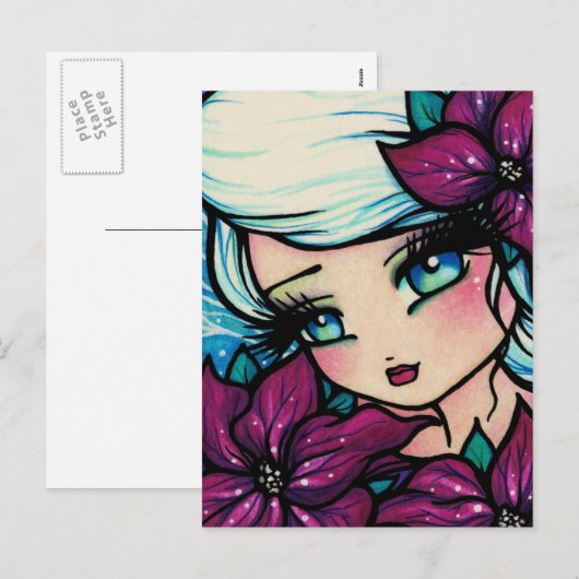 Poinsettia Pixie Kerstfee Sneeuw Briefkaart (Voorkant / Achterkant)