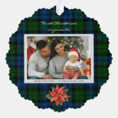Poinsettia Plaid Familie Foto Kerstmis Tartan Ornament Kaart (Achterkant)