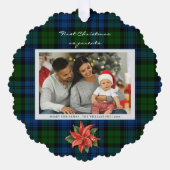 Poinsettia Plaid Familie Foto Kerstmis Tartan Ornament Kaart (Voorkant)