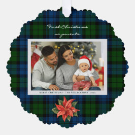 Poinsettia Plaid Familie Foto Kerstmis Tartan Ornament Kaart