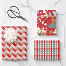 Poinsettia plaid red wintervakantie inpakpapier vel