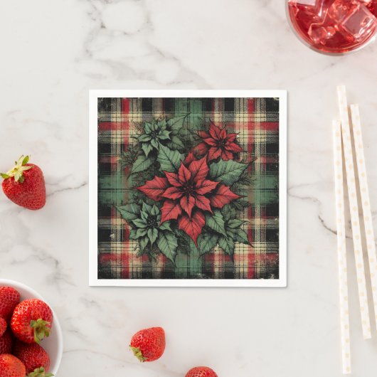 Poinsettia Plaid Stof Grunge Art Decoupage Servet (Insitu)