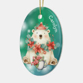 Poinsettia Polar Beer Kinder Keramische Ornament (Links)