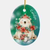 Poinsettia Polar Beer Kinder Keramische Ornament (Voorkant)