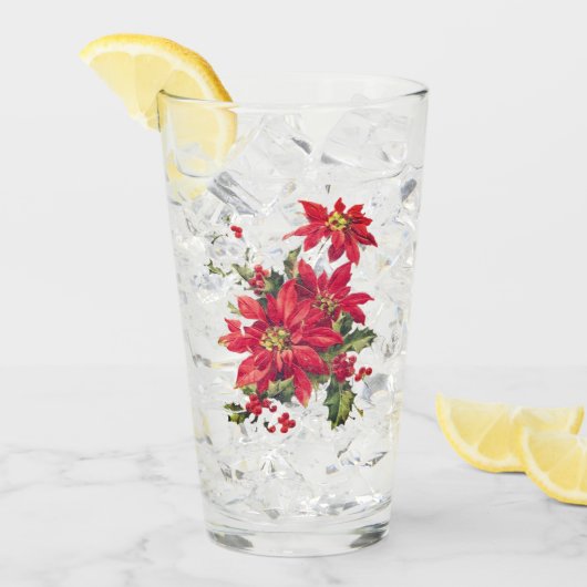 Poinsettia Prettig Kerstfeest Glas (Voorkant ijs)