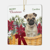 Poinsettia Pug Dog-kerstmand Keramisch Ornament (Links)