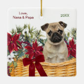 Poinsettia Pug Dog-kerstmand Keramisch Ornament (Achterkant)