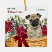 Poinsettia Pug Dog-kerstmand Keramisch Ornament (Voorkant)