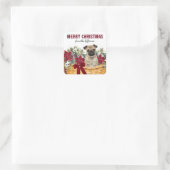 Poinsettia Pug Dog-kerstmand Vierkante Sticker (Tas)