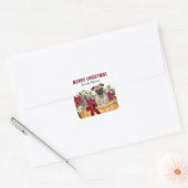 Poinsettia Pug Dog-kerstmand Vierkante Sticker (Envelop)
