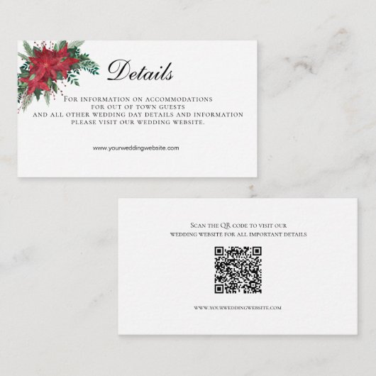 Poinsettia QR Code Wedding Details Enclosure Kaart (Voorkant / Achterkant)