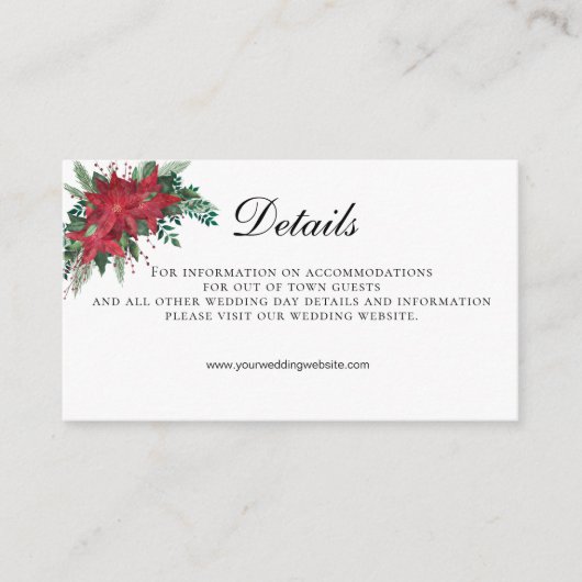 Poinsettia QR Code Wedding Details Enclosure Kaart (Voorkant)