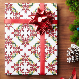 Poinsettia Quiltpatroon Traditioneel rood & groen Cadeaupapier