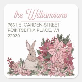 Poinsettia Rabbit Merry kerremissie Adres Vierkante Sticker