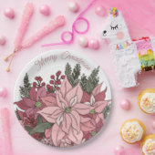 Poinsettia Rabbit Merry Kerstmis Papieren Bordje (Feest)