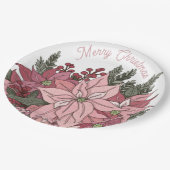 Poinsettia Rabbit Merry Kerstmis Papieren Bordje (Gekanteld)