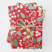 Poinsettia red background wintervakantie inpakpapier vel (In situ)