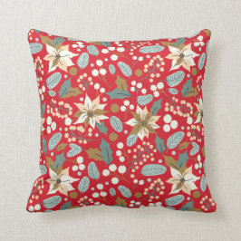 Poinsettia red background wintervakantie kussen